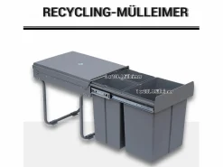 Cubo De Basura Para Cocina|Cubo de basura empotrable de 40L, sistema de clasificación con 3 compartimentos extraíbles, plástico, (48x34,2x41,8 cm)
