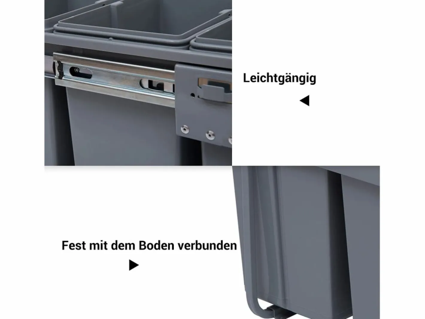 Cubo De Basura Para Cocina|Cubo de basura empotrable de 40L, sistema de clasificación con 3 compartimentos extraíbles, plástico, (48x34,2x41,8 cm)