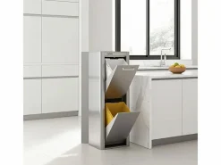 Don Hierro Cubo De Basura Para Cocina|Cubo de basura para la cocina - Cubo de reciclaje - 2 compartimentos de 20L - Acero Inoxidable - CUBEK