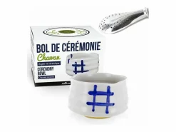 Vajilla|Vajilla|Cuenco ceremonial japones Chawan Blanco + pajita de acero inoxidable con filtro