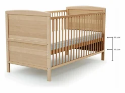 AT4 Cuna bebé evolutiva LUNA madera - Haya Barnizada - 70 x 140 - 144 x 74,5 x 79 cm Marru00f3n Outlet