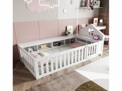ModernLuxe Cuna bebé 90x200 cm - con almacenamiento - con puerta - con somier de láminas - (colchón no incluido) Blanco Sale
