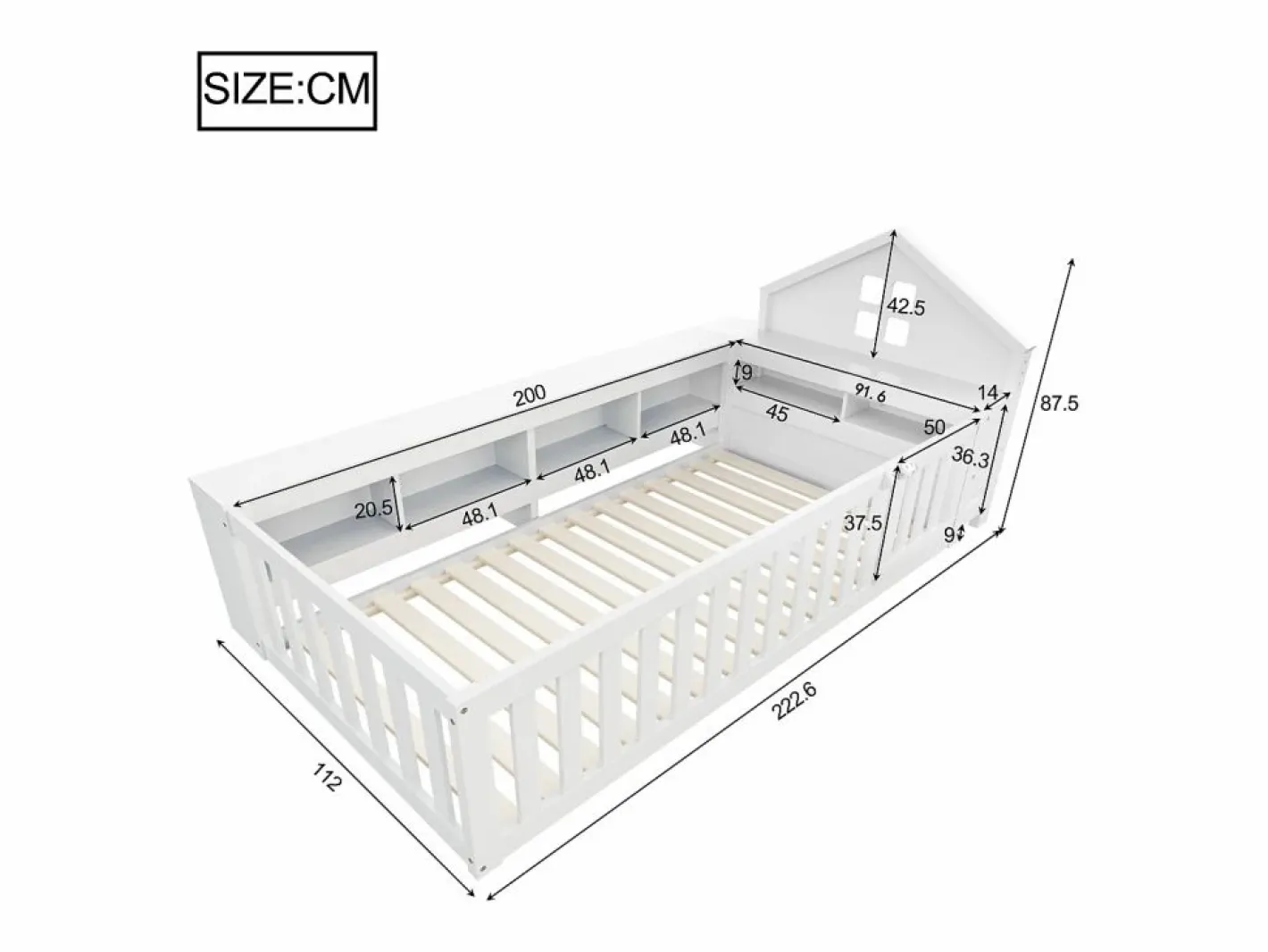 ModernLuxe Cuna bebé 90x200 cm - con almacenamiento - con puerta - con somier de láminas - (colchón no incluido) Blanco Sale