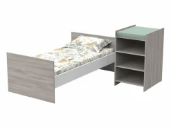 Cuna de madera de 120x60 convertible en 90x190 con cambiador y estante Gris Discount