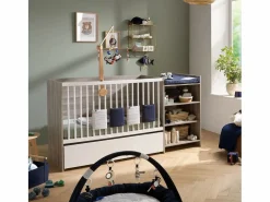 Cuna de madera de 120x60 convertible en 90x190 con cambiador y estante Gris Discount