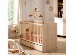 Sauthon Cuna de madera, 120x60cm, decoración roble suave Marru00f3n
