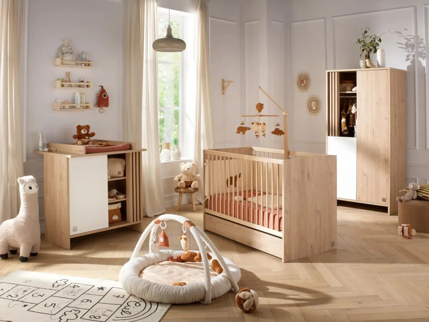 Sauthon Cuna de madera, 120x60cm, decoración roble suave Marru00f3n