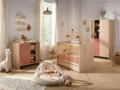 Sauthon Cuna de madera, 120x60cm, decoración roble suave Marru00f3n