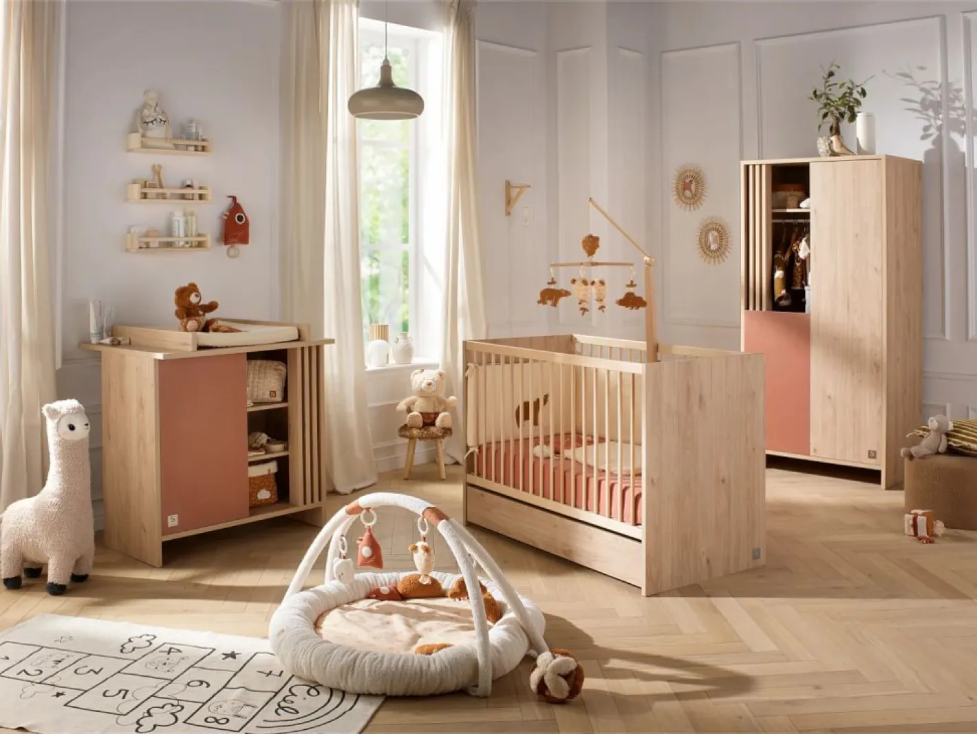 Sauthon Cuna de madera, 120x60cm, decoración roble suave Marru00f3n