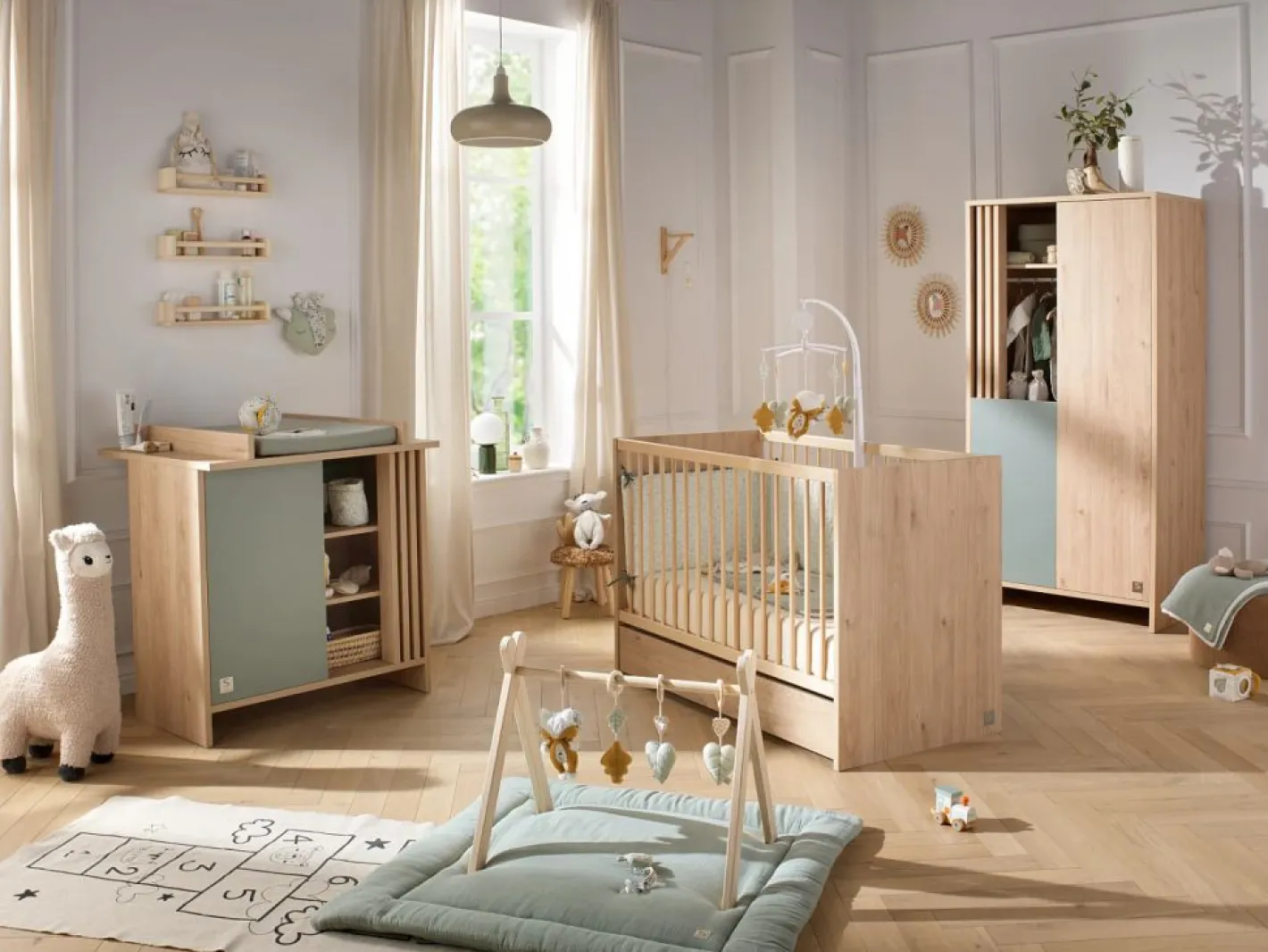 Sauthon Cuna de madera, 120x60cm, decoración roble suave Marru00f3n