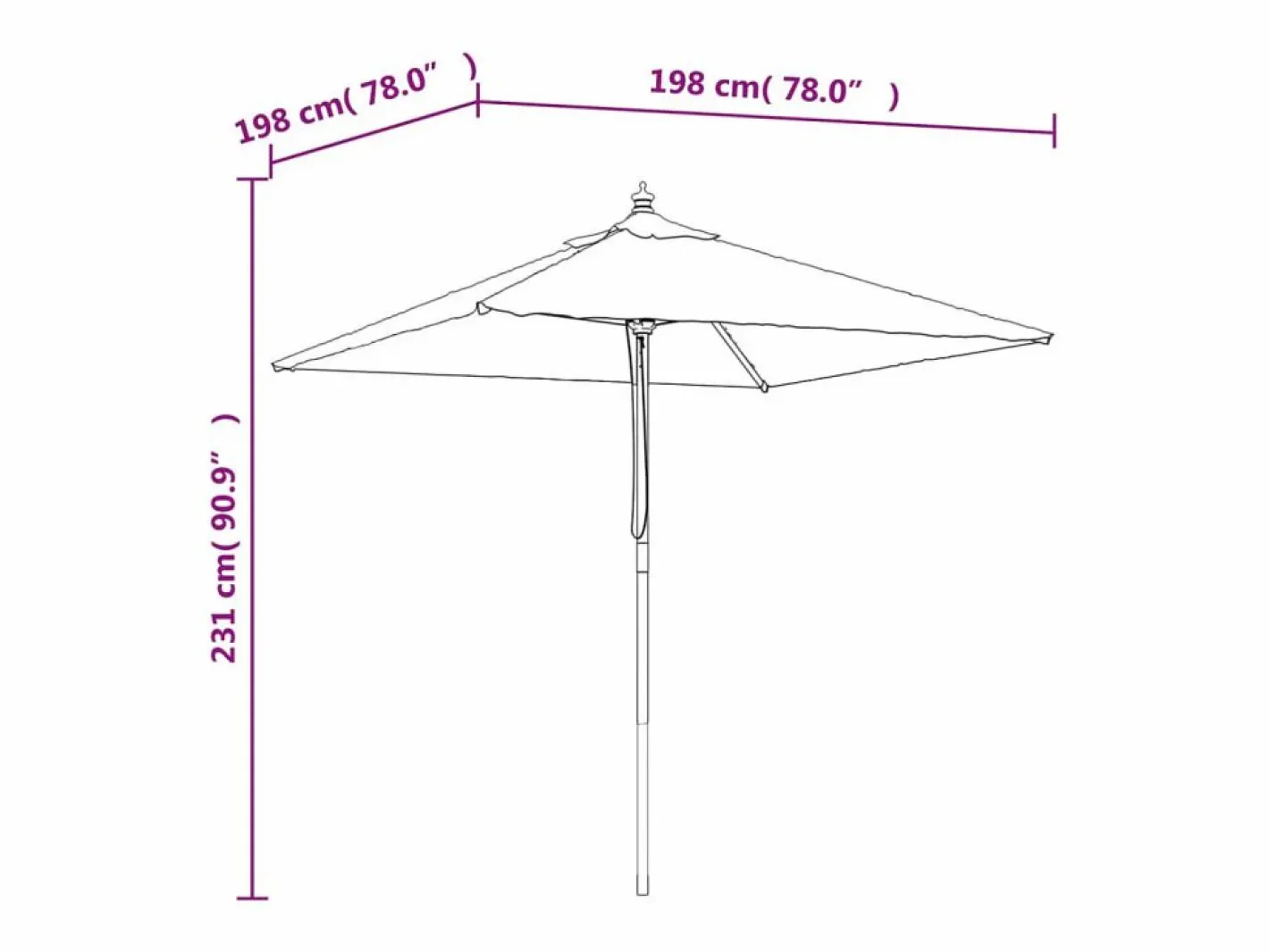 Garden Furniture Sombrilla|Daranor Sombrilla de jardín con poste de madera terracota 198x198x231cm