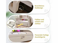 Daybed - 90 x 200 cm + 90 x 190 cm - con cama nido - reposabrazos con USB + almacenaje - madera + algodón + metal -^Merax Sale