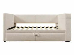 Daybed - 90 x 200 cm + 90 x 190 cm - con cama nido - reposabrazos con USB + almacenaje - madera + algodón + metal -^Merax Sale