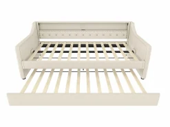 Hauss Spole Cama Diván|Daybed 90x200 cm con cama nido 90x190 cm - LED y USB - Cierre de botones - Tejido de lino