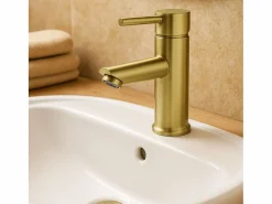 Essebagno Deco mezclador de lavabo bajo oro cepillado Dorado Discount