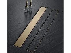 Desagüe lineal Neox Pro 600 Brush Gold de acero inoxidable de alta calidad para un baño elegante y fácil de limpiar^Rea