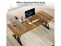 Despacho de dirección de 180 cm, gran escritorio de ordenador con estructura metálica robusta^Tribesigns New