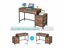 Despacho de ordenador, Mesa de despacho con 5 cajones, Escritorio informático con armario de cajones reversible, Soporte de impresora para el hogar^Tribesigns Online