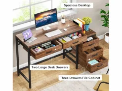 Despacho de ordenador, Mesa de despacho con 5 cajones, Escritorio informático con armario de cajones reversible, Soporte de impresora para el hogar^Tribesigns Online