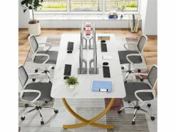 Despacho de ordenador, Mesa de escritorio informático de 160 cm, Mesa de estudio moderna para PC, Mesa de trabajo, Mesa de comedor, y Oro^Tribesigns Best
