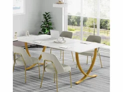 Despacho de ordenador, Mesa de escritorio informático de 160 cm, Mesa de estudio moderna para PC, Mesa de trabajo, Mesa de comedor, y Oro^Tribesigns Best