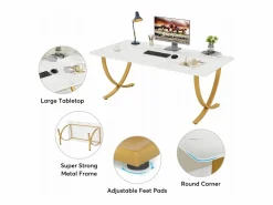 Despacho de ordenador, Mesa de escritorio informático de 160 cm, Mesa de estudio moderna para PC, Mesa de trabajo, Mesa de comedor, y Oro^Tribesigns Best