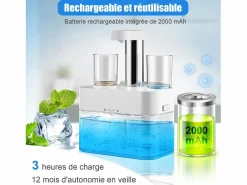 Accesorios De Wc|Dispensador automático de enjuague bucal 550ml con 2 vasos magnéticos - Dosificación ajustable, diseño blanco impermeable