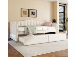Diván cama con LED 90x200cm + cama nido 90x190cm - tapizado en tela de lino - (colchón no incluido)^ModernLuxe Clearance