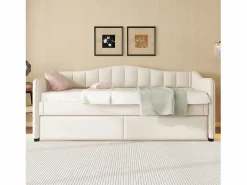 Diván cama con LED 90x200cm + cama nido 90x190cm - tapizado en tela de lino - (colchón no incluido)^ModernLuxe Clearance