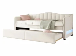 Diván cama con LED 90x200cm + cama nido 90x190cm - tapizado en tela de lino - (colchón no incluido)^ModernLuxe Clearance
