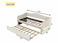 Diván cama con LED 90x200cm + cama nido 90x190cm - tapizado en tela de lino - (colchón no incluido)^ModernLuxe Clearance