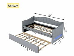 ModernLuxe Cama Nido|Diván cama con LED 90x200cm + cama nido 90x190cm - tapizado en tela de lino - (colchón no incluido)