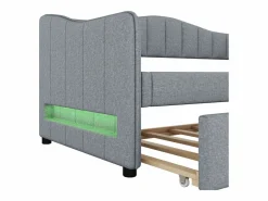 ModernLuxe Cama Nido|Diván cama con LED 90x200cm + cama nido 90x190cm - tapizado en tela de lino - (colchón no incluido)