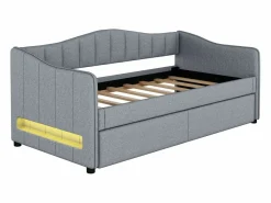 ModernLuxe Cama Nido|Diván cama con LED 90x200cm + cama nido 90x190cm - tapizado en tela de lino - (colchón no incluido)