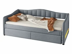 ModernLuxe Cama Nido|Diván cama con LED 90x200cm + cama nido 90x190cm - tapizado en tela de lino - (colchón no incluido)