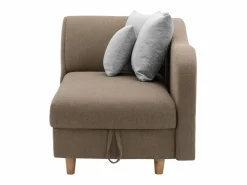 Vente-unique Diván Cama|Diván (ángulo derecho) convertible de tela marrón con cojines grises PENELOPE