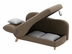Vente-unique Diván Cama|Diván (ángulo derecho) convertible de tela marrón con cojines grises PENELOPE