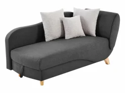 Vente-unique Diván Cama|Diván (ángulo derecho) convertible de tela antracita con cojines grises PENELOPE