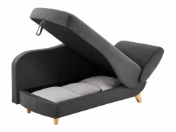 Vente-unique Diván Cama|Diván (ángulo derecho) convertible de tela antracita con cojines grises PENELOPE