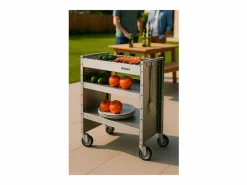 - Barbacoa de carbón con ruedas CLOVER – Acero inoxidable 18/10, estantes regulables, 59 × 40,5 × 82 cm-^Don Hierro Sale