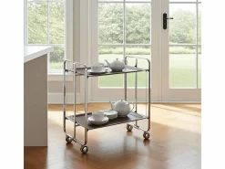 Don Hierro Mueble Camarera|- Carrito auxiliar plegable BAUHAUS cromado con ruedas – 2 niveles y 4 posiciones-