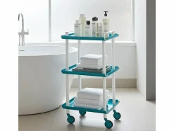 Don Hierro - Carrito auxiliar LEKY, armazón blanco, 3 estantes. Multifuncional, práctico y decorativo- Azul turquesa New