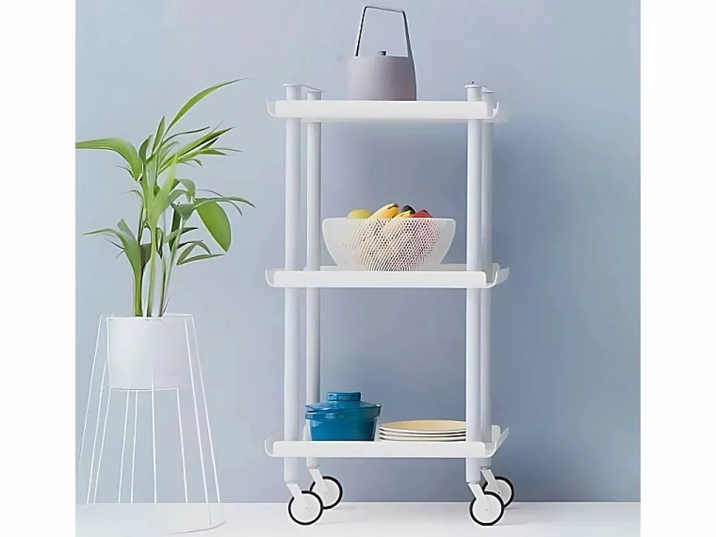 Don Hierro - Carrito auxiliar LEKY, armazón , 3 estantes. Multifuncional, práctico y decorativo- Blanco Outlet