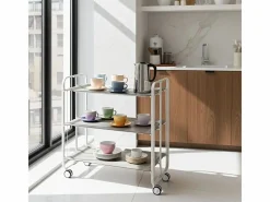 Don Hierro Mueble Camarera|- Carrito auxiliar plegable BAUHAUS blanco con ruedas – 3 niveles y 3 posiciones-
