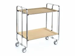 Don Hierro - Carrito auxiliar plegable BAUHAUS cromado con ruedas – 2 niveles y 4 posiciones- Color natural claro Discount