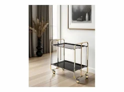 Don Hierro Mueble Camarera|- Carrito auxiliar plegable BAUHAUS dorado con ruedas – 2 niveles y 4 posiciones-