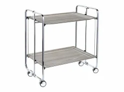Don Hierro Mueble Camarera|- Carrito auxiliar plegable BAUHAUS cromado con ruedas – 2 niveles y 4 posiciones-Fresno