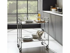 Don Hierro Mueble Camarera|- Carrito auxiliar plegable BAUHAUS cromado con ruedas – 2 niveles y 4 posiciones-Fresno