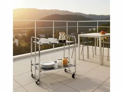 Don Hierro Mueble Camarera|- Carrito auxiliar plegable BAUHAUS cromado con ruedas – 2 niveles y 4 posiciones-