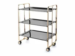 Don Hierro Mueble Camarera|- Carrito auxiliar plegable BAUHAUS dorado con ruedas – 3 niveles y 3 posiciones-
